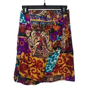 Vintage New York Studio Silk Mini Skirt Faux Wrap Size M Paisley 90s Y2K Print